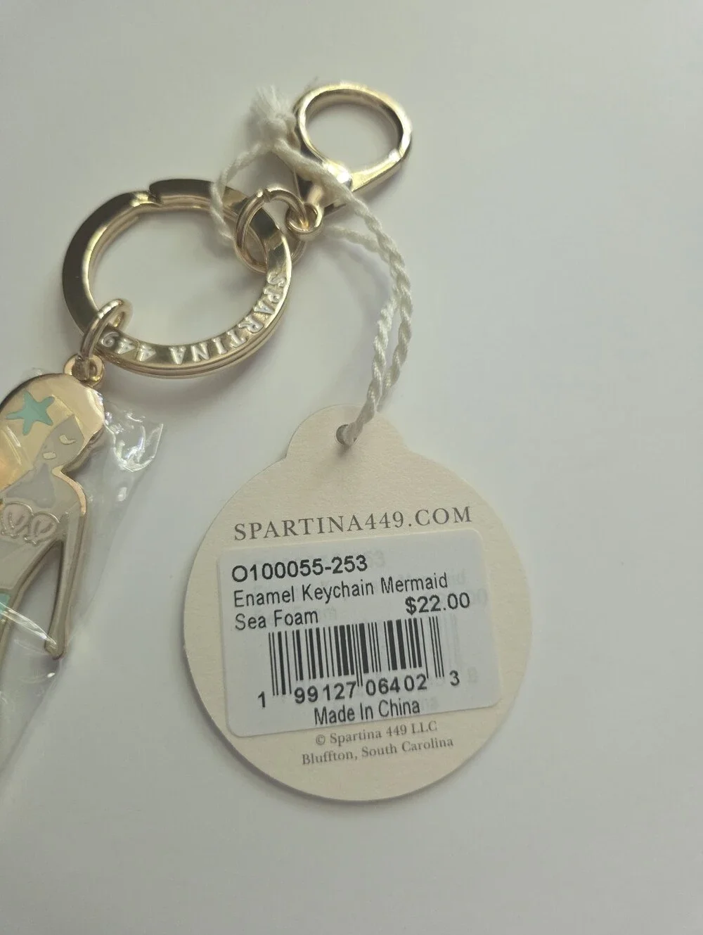 Spartina 449 Seafoam Enamel Mermaid Keychain Bag Charm I Believe In You NWT